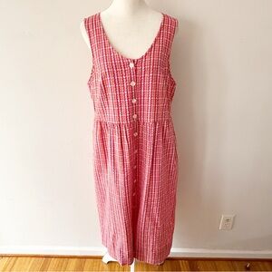 Vintage Women Madras Plaid Button Down Midi Dress Size 10P 90s Country Cottage